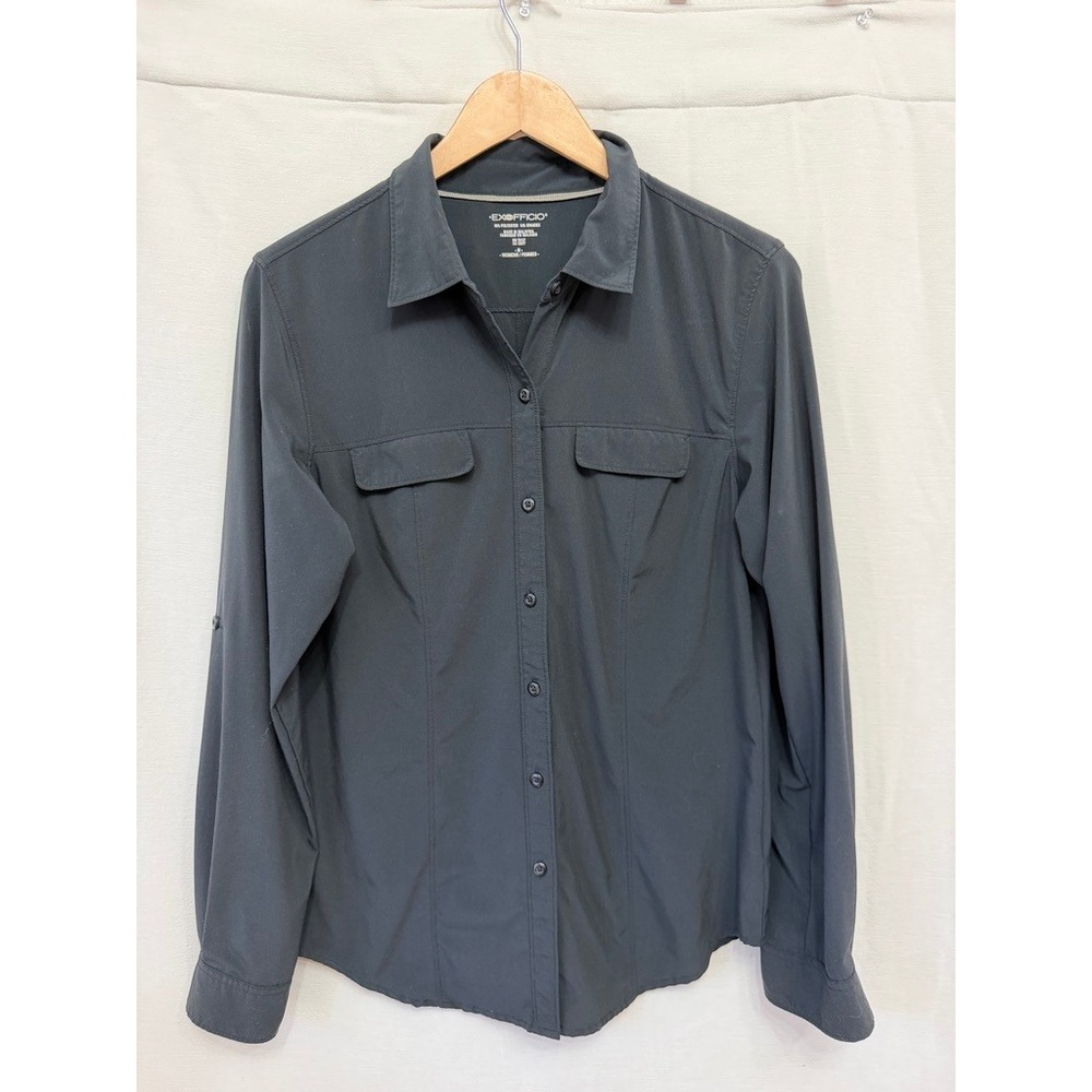 ExOfficio Kizmet Camper Long-Sleeve Shirt Women Medium Black Gorpcore Hiking